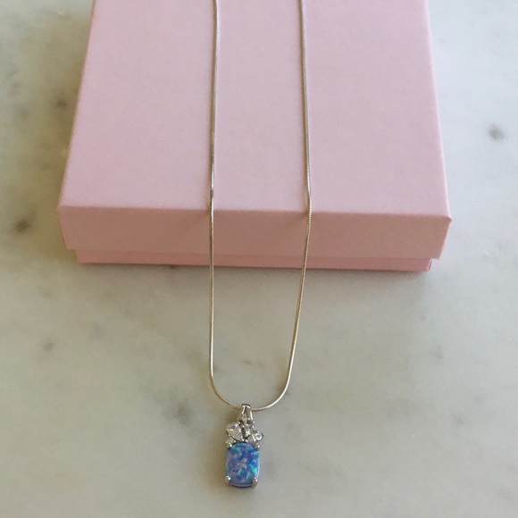 Sterling Blue Lavender Lab Opal Necklace - Picture 2 of 16